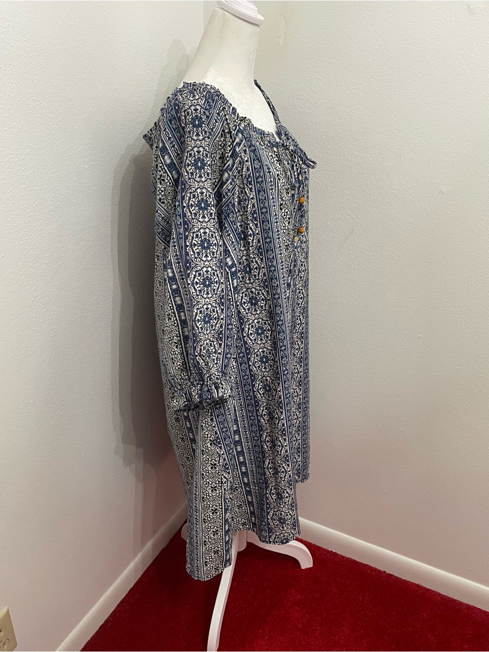 EC Naïf Blue and White Boho Printed Tunic Dress Plus Size 3X - Picture 3 of 14
